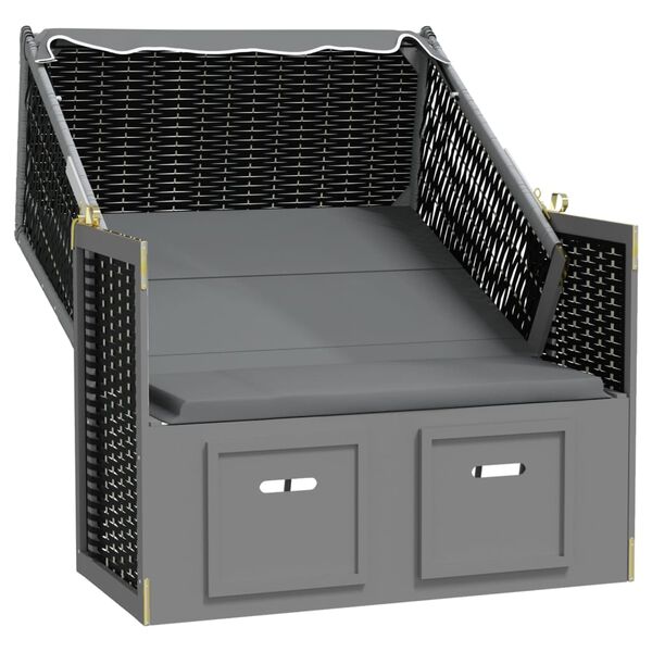 vidaXL Scaun de plajă cu baldachin,antracit&negru,poliratan&lemn masiv