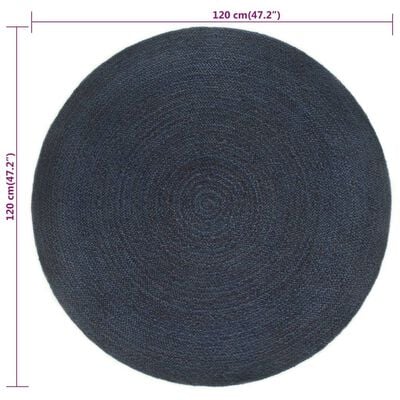 vidaXL Covor împletit reversibil bleumarin/natural 120 cm iută rotund