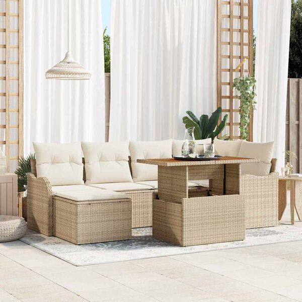 vidaXL Set de canapele pentru grădină 7 pcs Bej Rattan poli