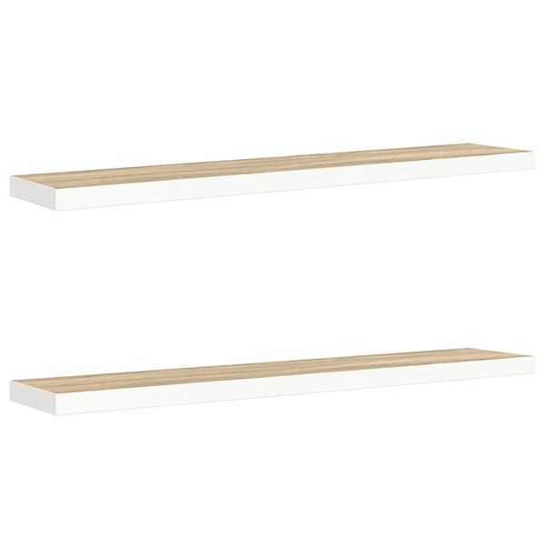 vidaXL Rafturi perete suspendate 2 buc. stejar/alb 120x23,5x3,8 cm MDF