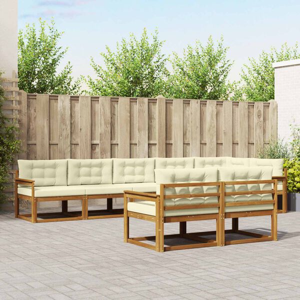 vidaXL Set de canapele de exterior cu pernă 8 pcs Natural și Crem