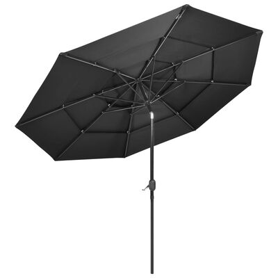 vidaXL Umbrelă de soare 3 niveluri, stâlp de aluminiu, antracit, 3 m