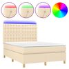 vidaXL Pat cu arcuri, saltea și LED, crem, 140x190 cm, textil