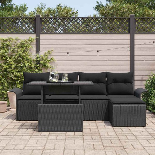 vidaXL Set de canapele pentru grădină cu pernă 6 pcs Negru poliratan