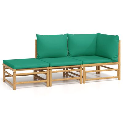 vidaXL Set mobilier de grădină cu perne verzi, 3 piese, bambus