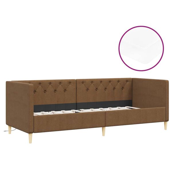 vidaXL Pat de zi cu saltea, maro, 90x200 cm, textil, USB