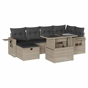 vidaXL Set canapele de grădină cu perne, 7piese gri deschis poliratan