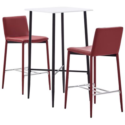 vidaXL Set mobilier de bar, 3 piese, roșu vin, piele ecologică