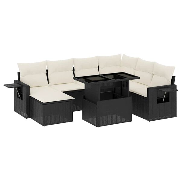 vidaXL Set mobilier de grădină cu perne, 9 piese, negru, poliratan