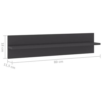 vidaXL Rafturi de perete 2 buc. gri extralucios 80x11,5x18 cm PAL