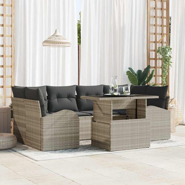 vidaXL Set de canapele pentru grădină 7 pcs Gri deschis Rattan poli