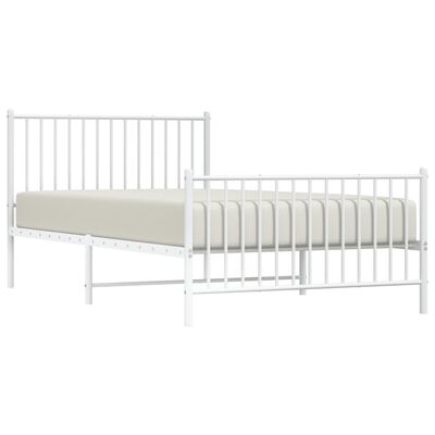 vidaXL Cadru de pat metalic cu tăblie de cap/picioare, alb, 107x203 cm