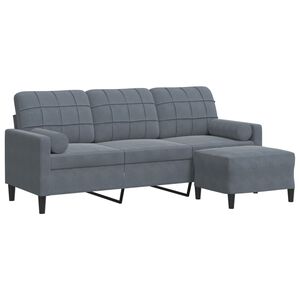 vidaXL Canapea cu 3 locuri și taburet, gri &icirc;nchis, 180 cm, catifea