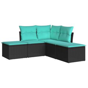 vidaXL Set mobilier de grădină cu perne, 5 piese, negru, poliratan