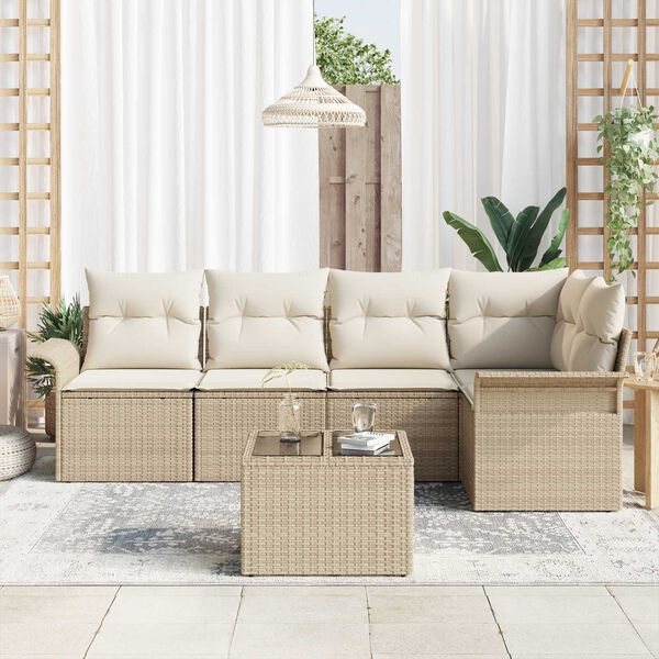 vidaXL Set de canapele pentru grădină cu pernă 6 pcs Bej Rattan poli