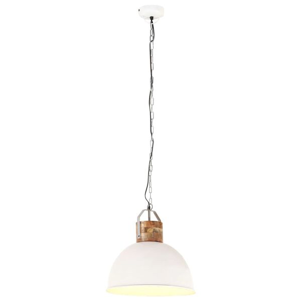 vidaXL Lampă suspendată industrială, alb, 51 cm, lemn mango E27 rotund