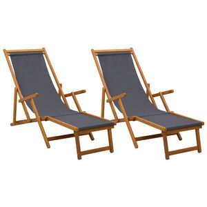 vidaXL Șezlong pliabil 2 pcs 3 Poziție Lemn de eucalipt masiv Gri