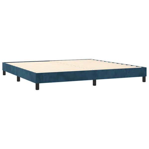 vidaXL Pat box spring cu saltea, albastru &icirc;nchis, 200x200 cm, catifea