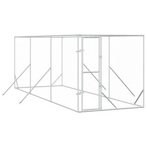 vidaXL Padoc de exterior pentru c&acirc;ini argintiu 2x6x2 m oțel galvanizat