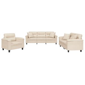 vidaXL Set de canapele cu perne, 3 piese, bej, microfibră