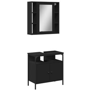 vidaXL Set mobilier de baie, 2 piese, negru, lemn compozit