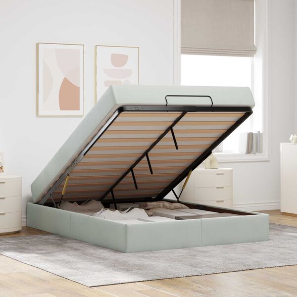 vidaXL Cadru de pat cu saltea cu saltea 2 pcs Gri deschis Catifea