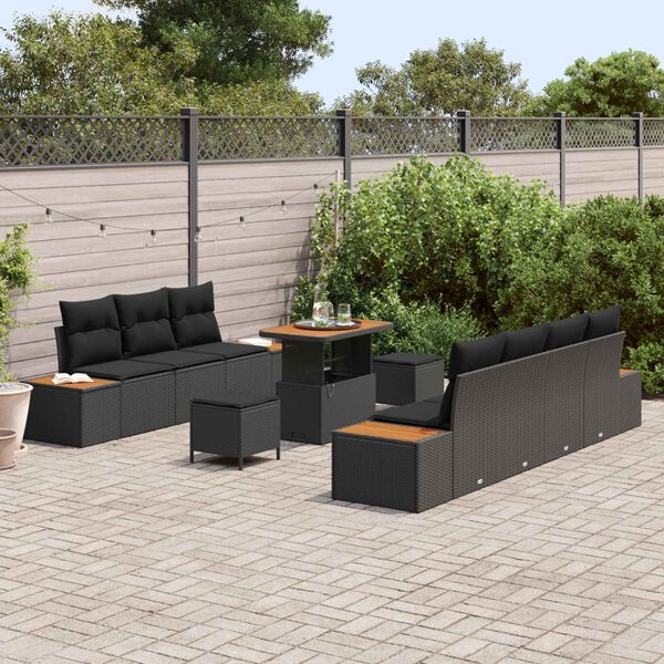 vidaXL Set de canapele pentru grădină 10 pcs Negru Rattan poli