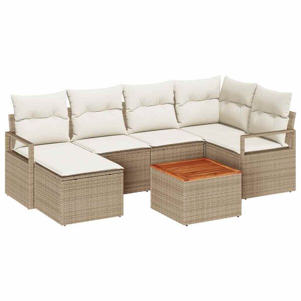 vidaXL Set de canapele pentru grădină cu pernă 7 pcs Bej Rattan poli