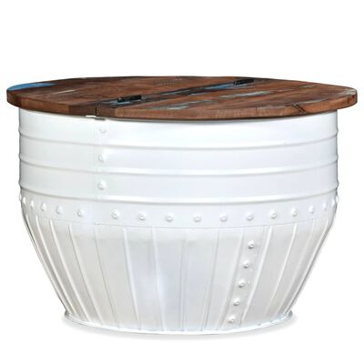 vidaXL Măsuță de cafea în formă de butoi alb lemn masiv reciclat