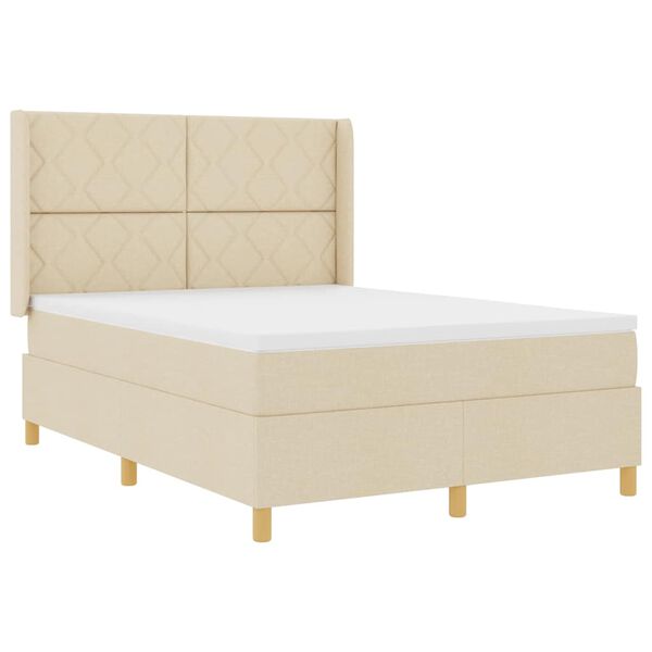 vidaXL Pat cu arcuri cu saltea cu headboard Crem 160 x 200 cm țesătură