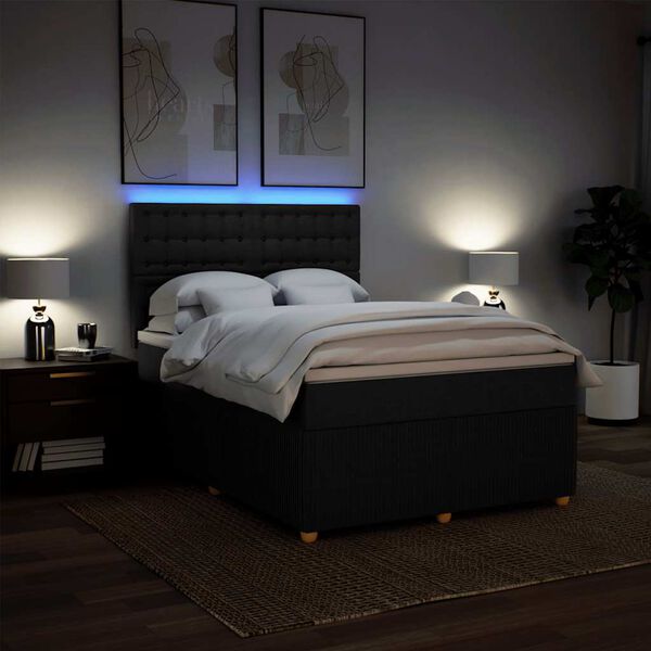 vidaXL Pat box spring cu saltea, negru, 160x200 cm, textil