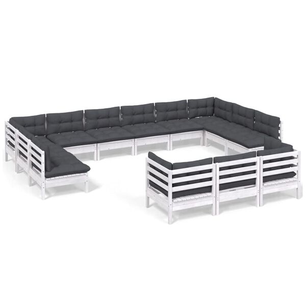 vidaXL Set mobilier de grădină cu perne, 13 piese, alb, lemn de pin