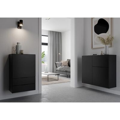 FMD Comodă cu sertar și uși, negru, 49,7x31,7x81,3 cm