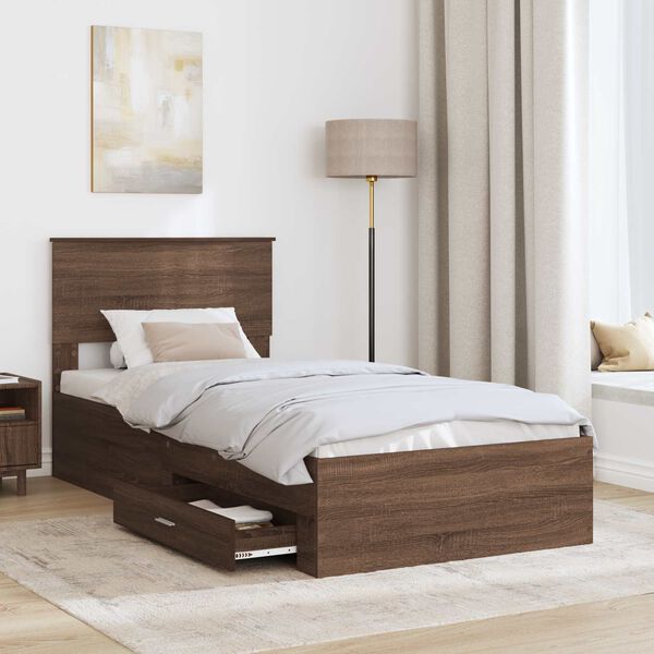vidaXL Cadru de pat cu headboard Stejar marron și argintiu 75 x 190 cm