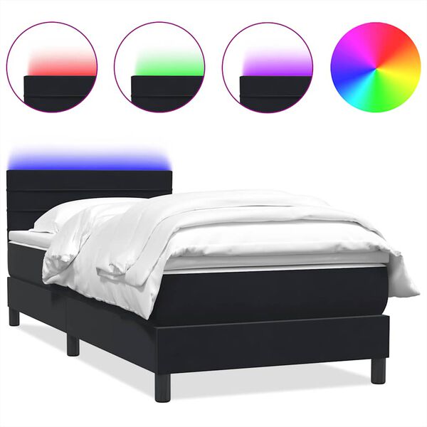 vidaXL Pat cu arcuri cu saltea și LED, negru, 80x210 cm, catifea