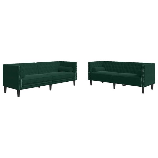 vidaXL Set canapele Chesterfield cu perne rulou 2 piese verde catifea