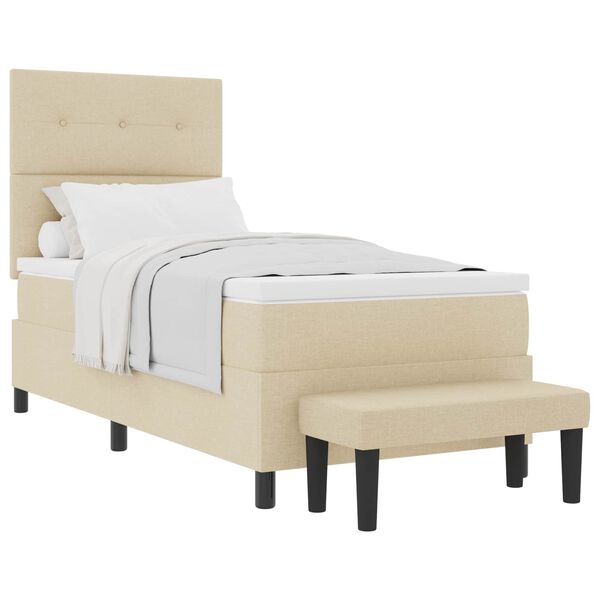 vidaXL Pat cu arcuri cu saltea cu headboard Crem 90 x 200 cm țesătură
