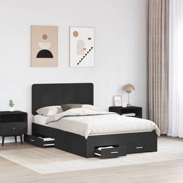 vidaXL Cadru de pat cu headboard Negru 120 x 200 cm Lemn compozit