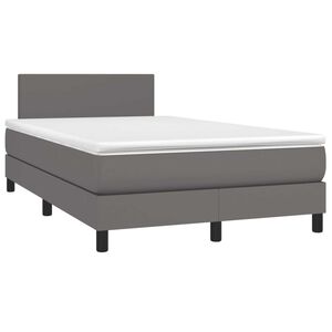 vidaXL Pat box spring cu saltea, gri, 120x190 cm, piele ecologică