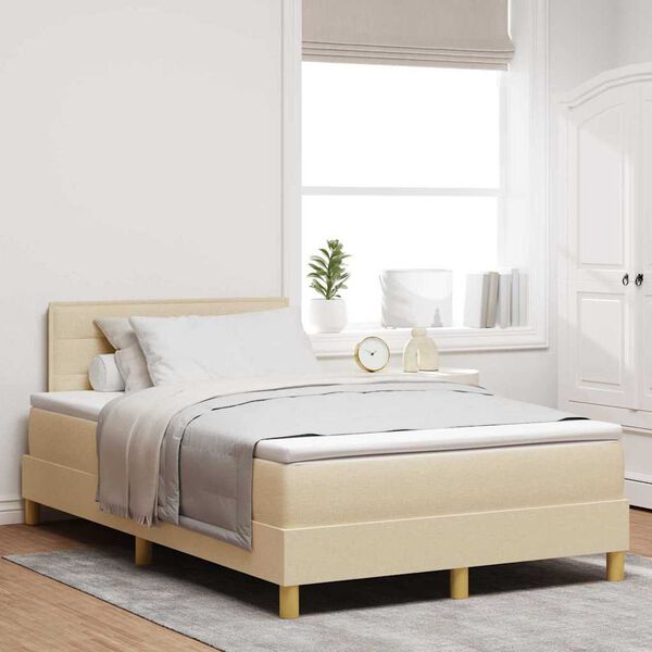 vidaXL Pat cu arcuri cu saltea cu headboard Crem 120 x 200 cm țesătură