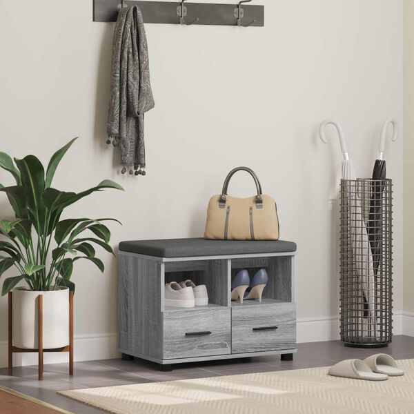 vidaXL Bancă pentru hol cu pernă cu sertar Gri Sonoma 60 x 38 x 46 cm