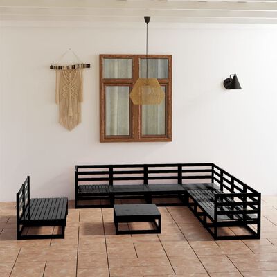 vidaXL Set mobilier de grădină, 10 piese, negru, lemn masiv pin