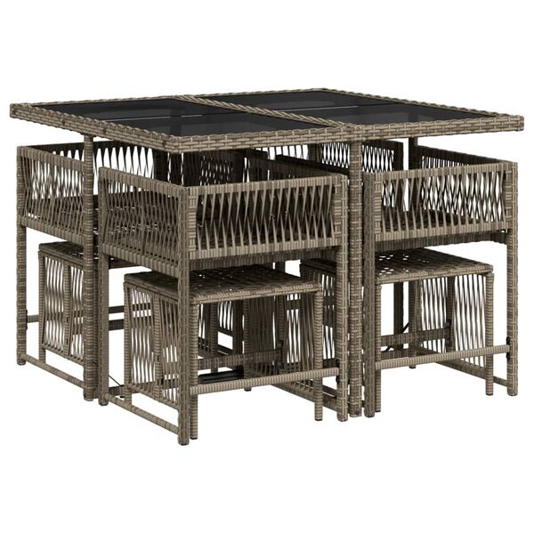 vidaXL Set mobilier grădină cu perne, 9 piese, gri, poliratan