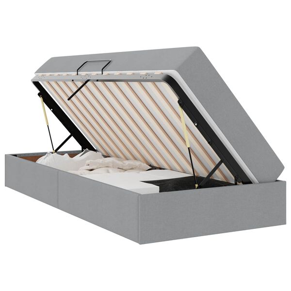 vidaXL Pat cu saltea și spațiu de depozitare Gri deschis 90 x 190 cm