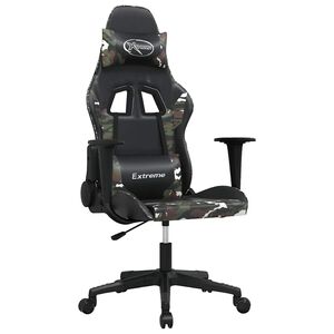 vidaXL Scaun de gaming de masaj, negru și camuflaj, piele ecologică