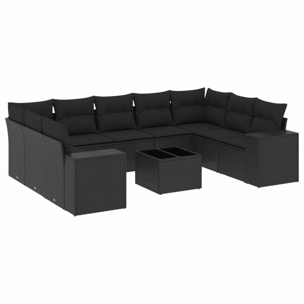 vidaXL Set canapele de grădină cu perne, 10 piese, negru, poliratan