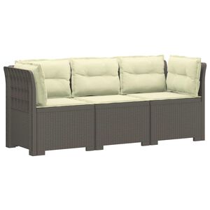 vidaXL Sofa de grădină cu 3 locuri, cu perne, aspect de rattan PP