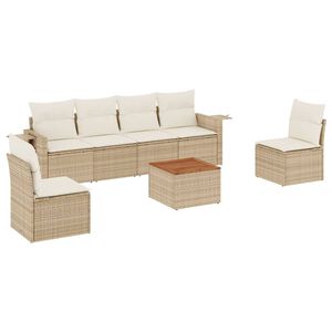 vidaXL Set canapele de grădină, 7 piese, cu perne, bej, poliratan