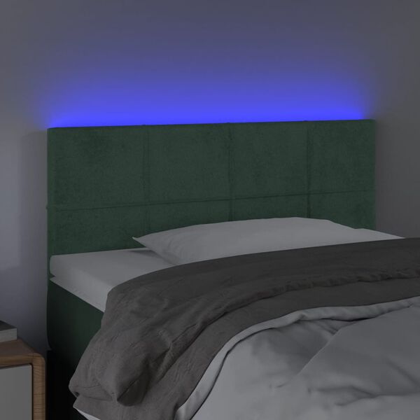 vidaXL Tăblie de pat cu LED, verde &icirc;nchis, 100x5x78/88 cm, catifea