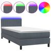 vidaXL Pat cu arcuri cu saltea și LED, gri &icirc;nchis, 100x220 cm, catifea